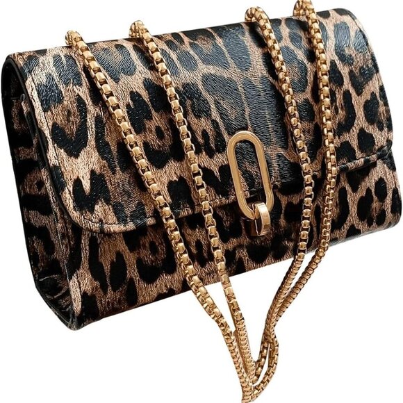 Women's Leopard Purse Cheetah Print Purses Y2k Evening Chain Shoulder Bag Clutch - Picture 1 of 6